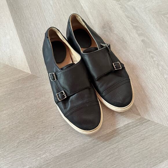 Frye Mindy Double Monk Strap Black Leather Slip-On Sneakers Shoes Size 7.5 - Picture 2 of 10